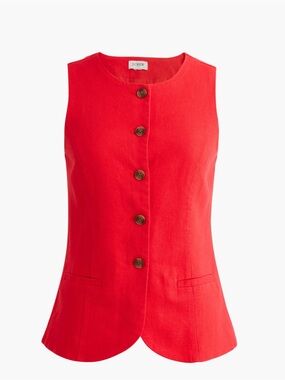 nwt j.crew linen-blend button front vest in belvedere red 00 sold out